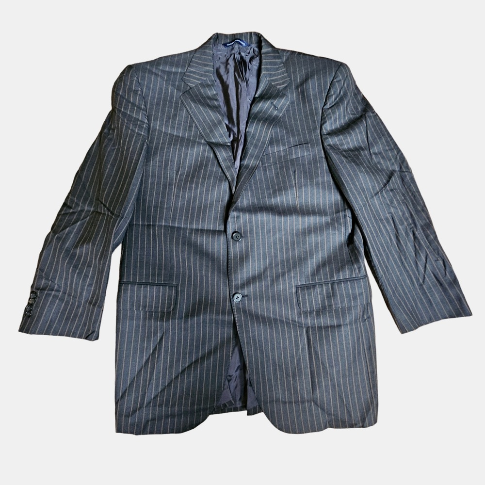 Coppley Wool‎ Pinstripe Sport Coat Suit Blazer Double Vented Mens 42R Black